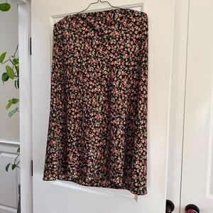 LOFT Black and Pink Floral Slip Skirt